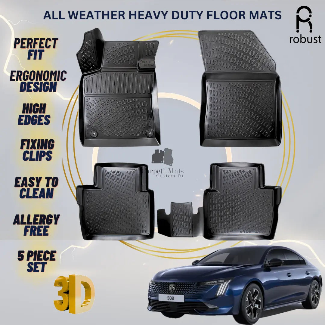 Floor Mats Liners For Peugeot 508 2018-2025 All Weather Heavy Duty 3D Car Rugs