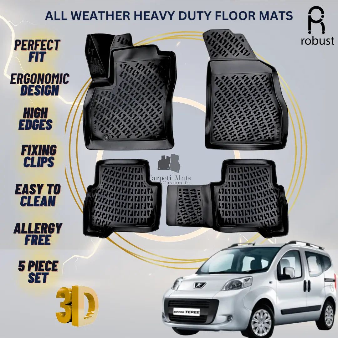Floor Mats Liners For Peugeot Bipper 2008-2024 All Weather Heavy Duty Car Rugs