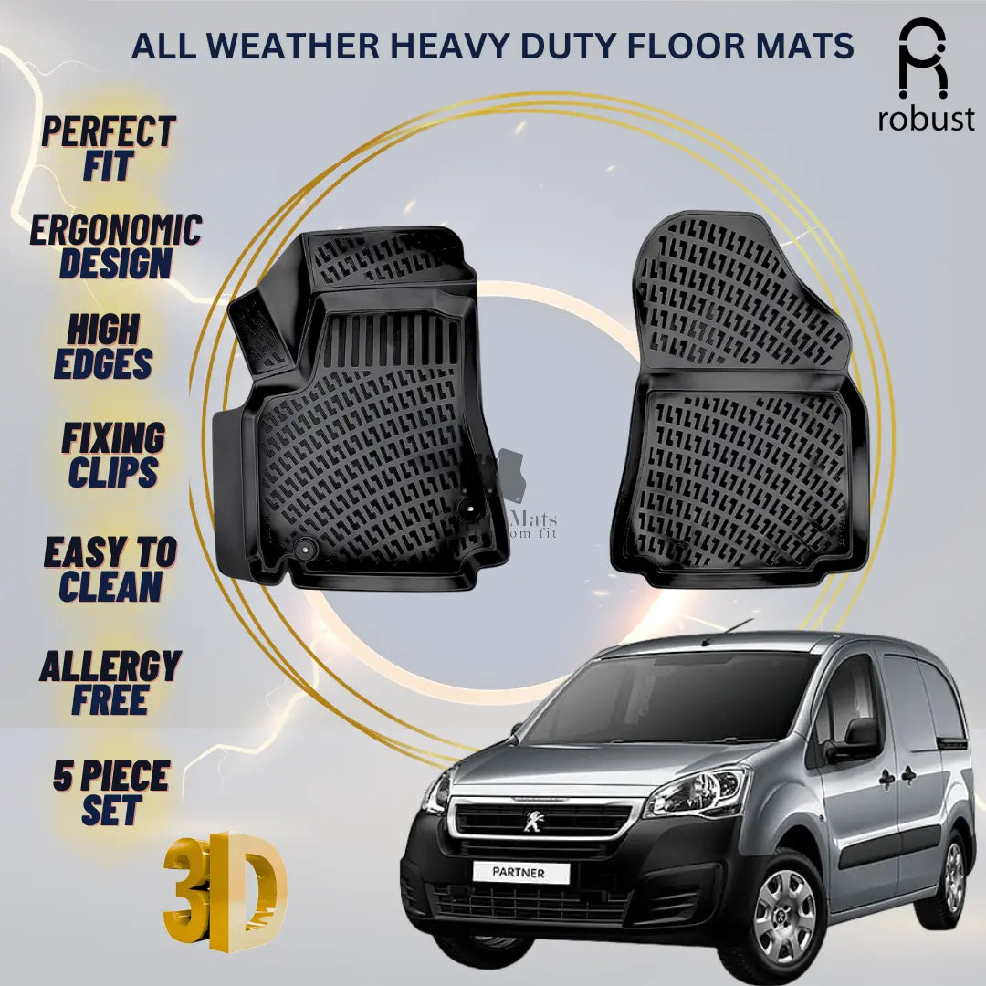 Floor Mats Liners For Peugeot Partner VAN 2008-2018 All Weather Heavy Duty Rugs
