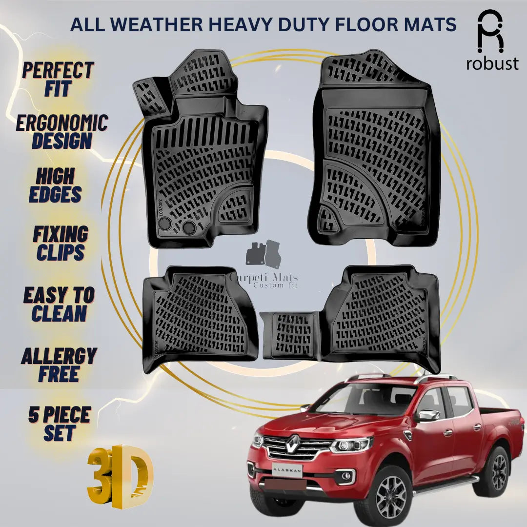 Floor Mats Liners For Renault Alaskan 2016-2024 All Weather Heavy Duty Car Rugs