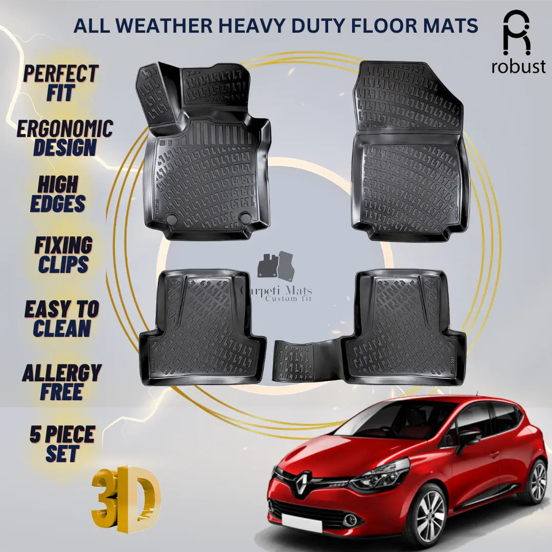Floor Mats Liners For Renault Clio 2012-2019 All Weather Heavy Duty 3D Car Rugs