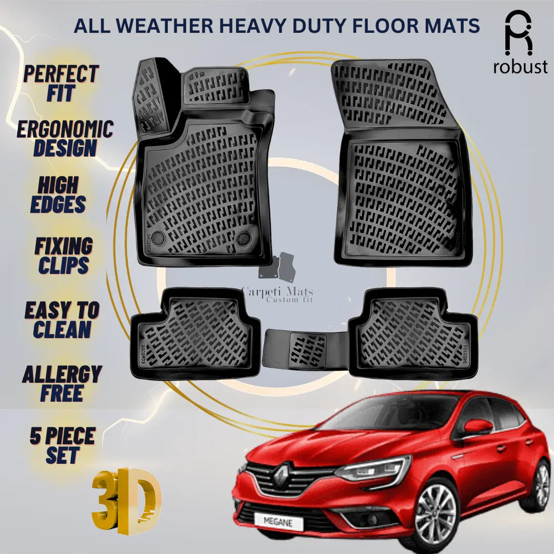 Floor Mats Liners For Renault Megane 4 HB 2016-2023 All Weather Heavy Duty Rugs