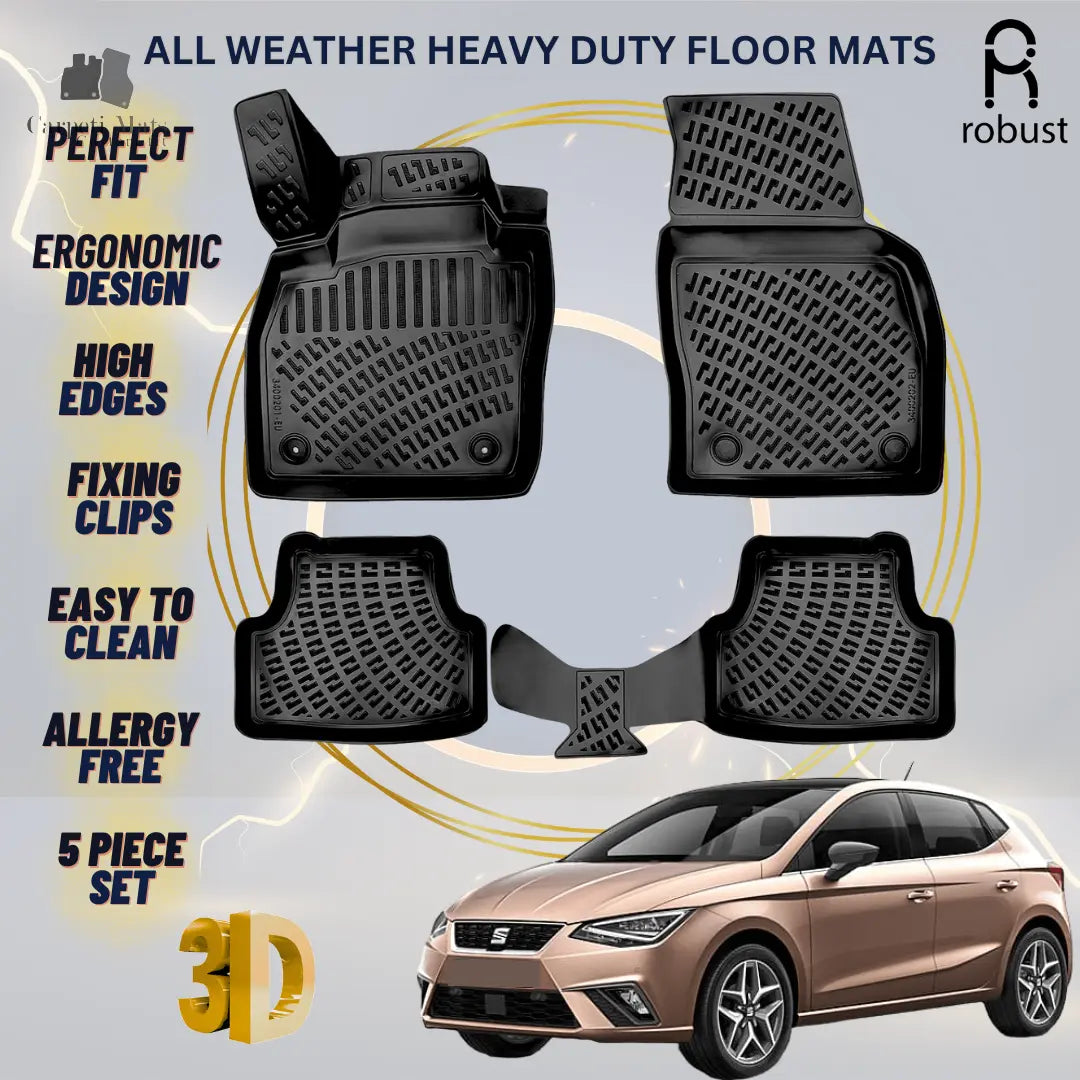 Floor Mats Liners For Seat Ibiza 2017-2024 All Weather Heavy Duty 3D Car Rugs