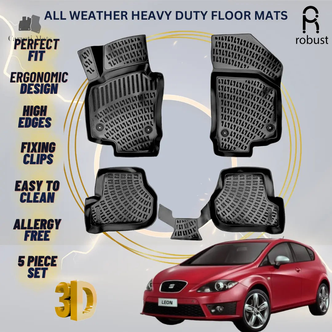 Floor Mats Liners For Seat Leon 2005-2012 All Weather Heavy Duty 3D Car Rugs New