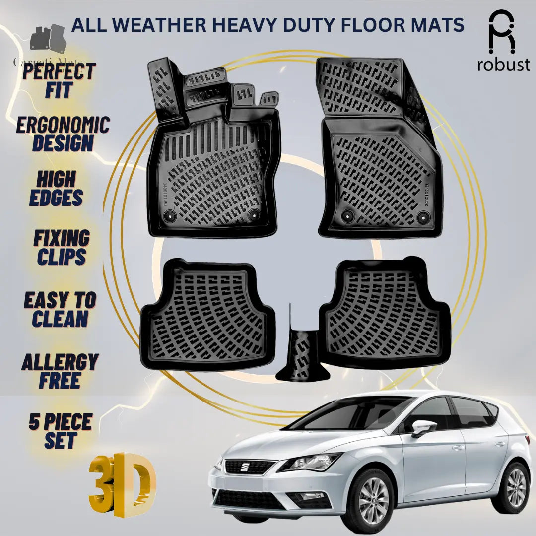Floor Mats Liners For Seat Leon 2012-2020 All Weather Heavy Duty 3D Car Rugs New