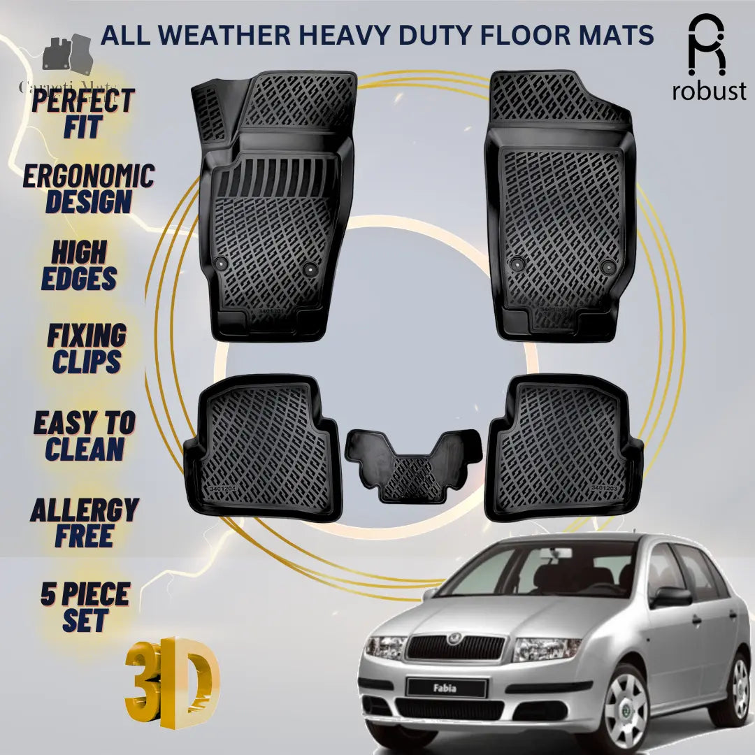 Floor Mats Liners For Skoda Fabia 1999-2007 All Weather Heavy Duty 3D Car Rugs
