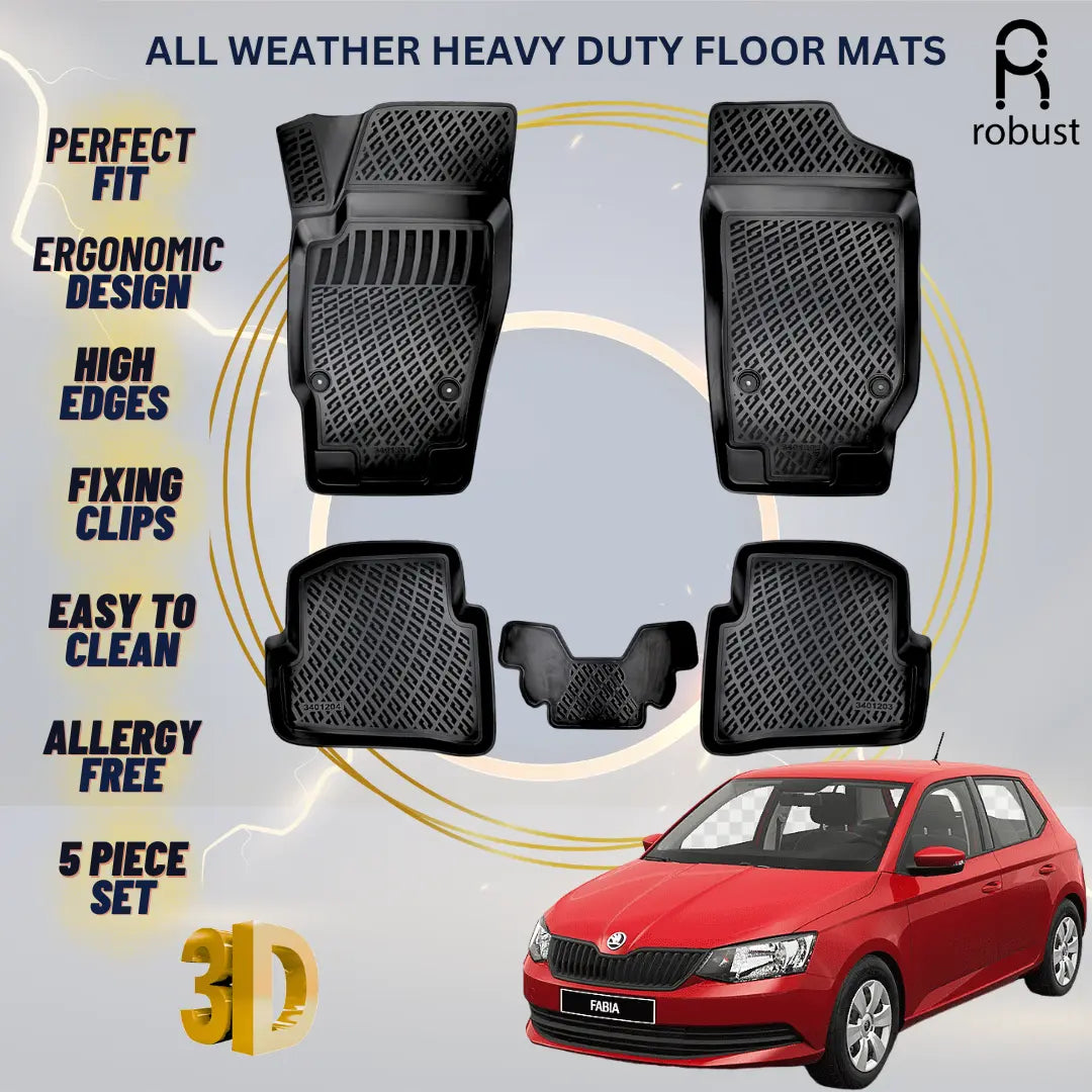 Floor Mats Liners For Skoda Fabia 2015-2021 All Weather Heavy Duty 3D Car Rugs