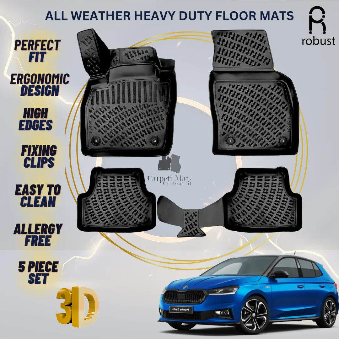 Floor Mats Liners For Skoda Fabia 2021-2025 All Weather Heavy Duty 3D Car Rugs