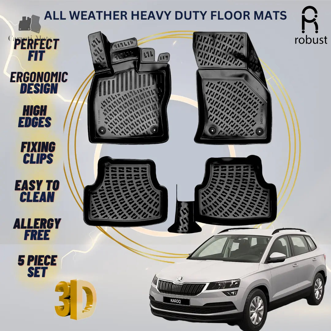 Floor Mats Liners For Skoda Karoq 2017-2021 All Weather Heavy Duty 3D Car Rugs