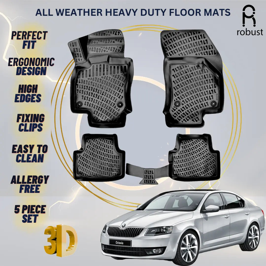 Floor Mats Liners For Skoda Octavia 2013-2017 All Weather Heavy Duty 3D Car Rugs