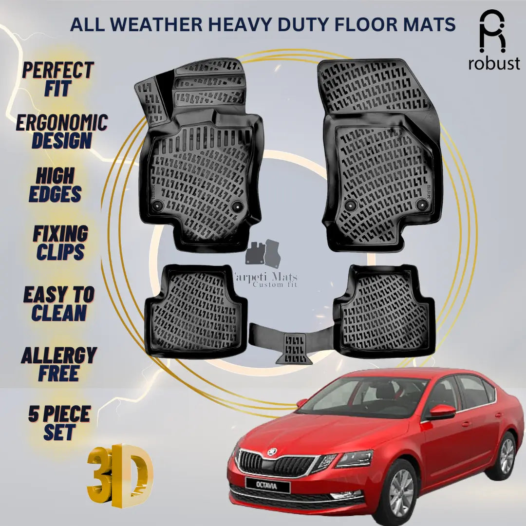 Floor Mats Liners For Skoda Octavia 2017-2020 All Weather Heavy Duty 3D Car Rugs