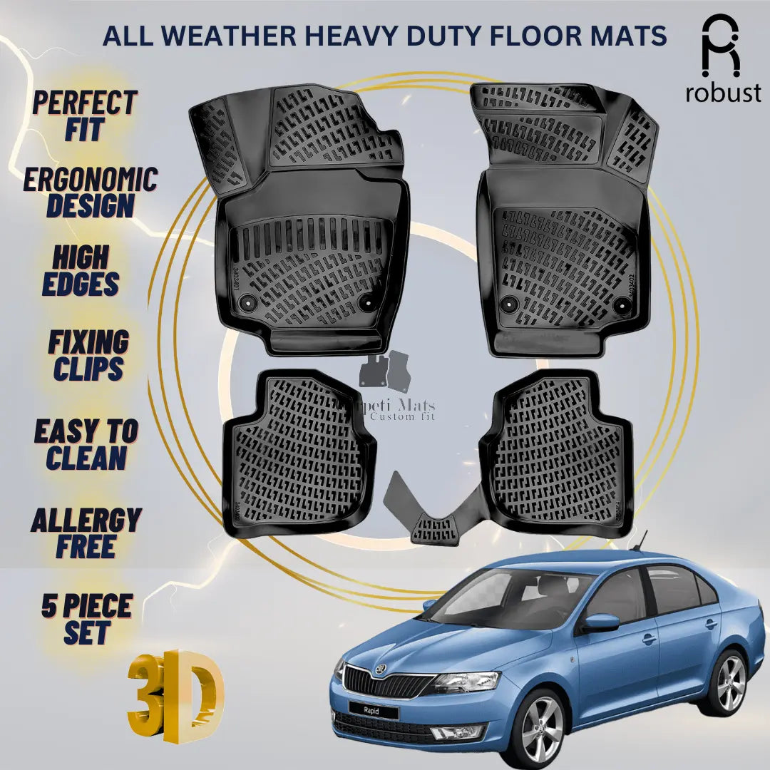 Floor Mats Liners For Skoda Rapid 2012-2022 All Weather Heavy Duty 3D Car Rugs