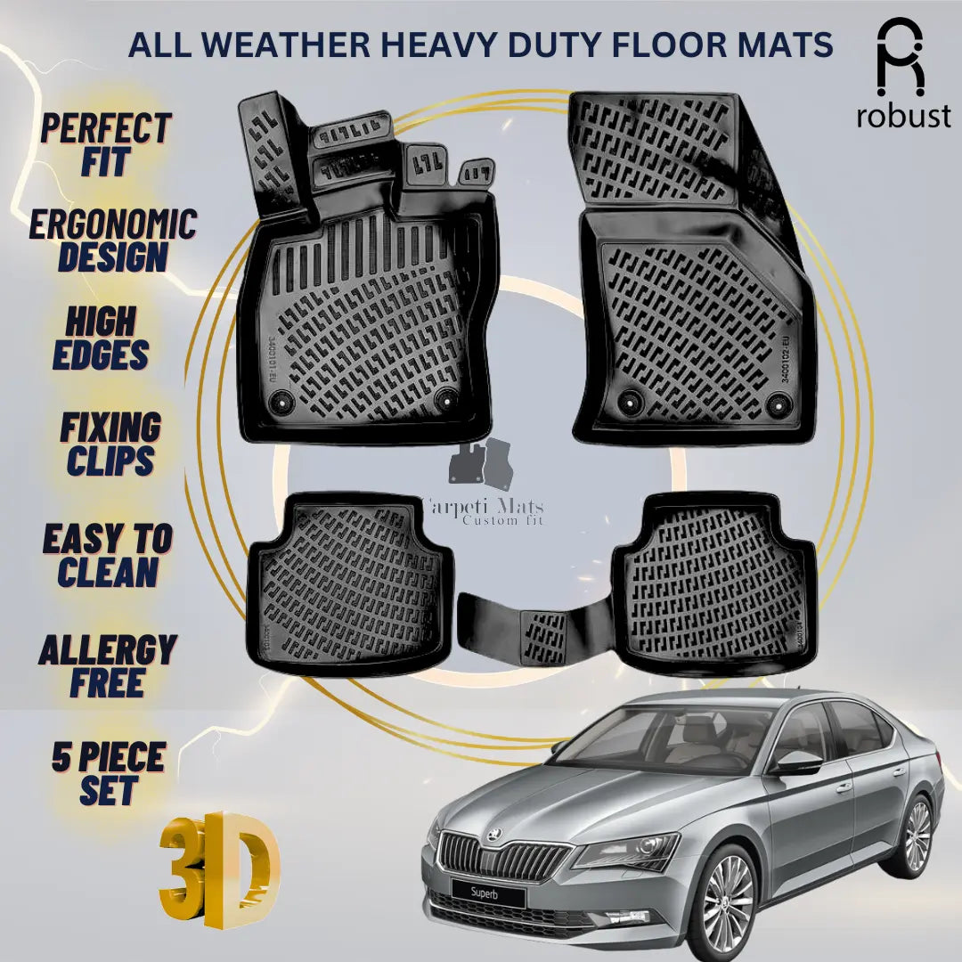 Floor Mats Liners For Skoda Superb 2015-2023 All Weather Heavy Duty 3D Car Rugs