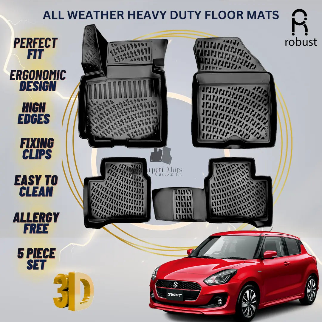 Floor Mats Liners For Suzuki Swift 2017-2024 All Weather Heavy Duty 3D Car Rugs