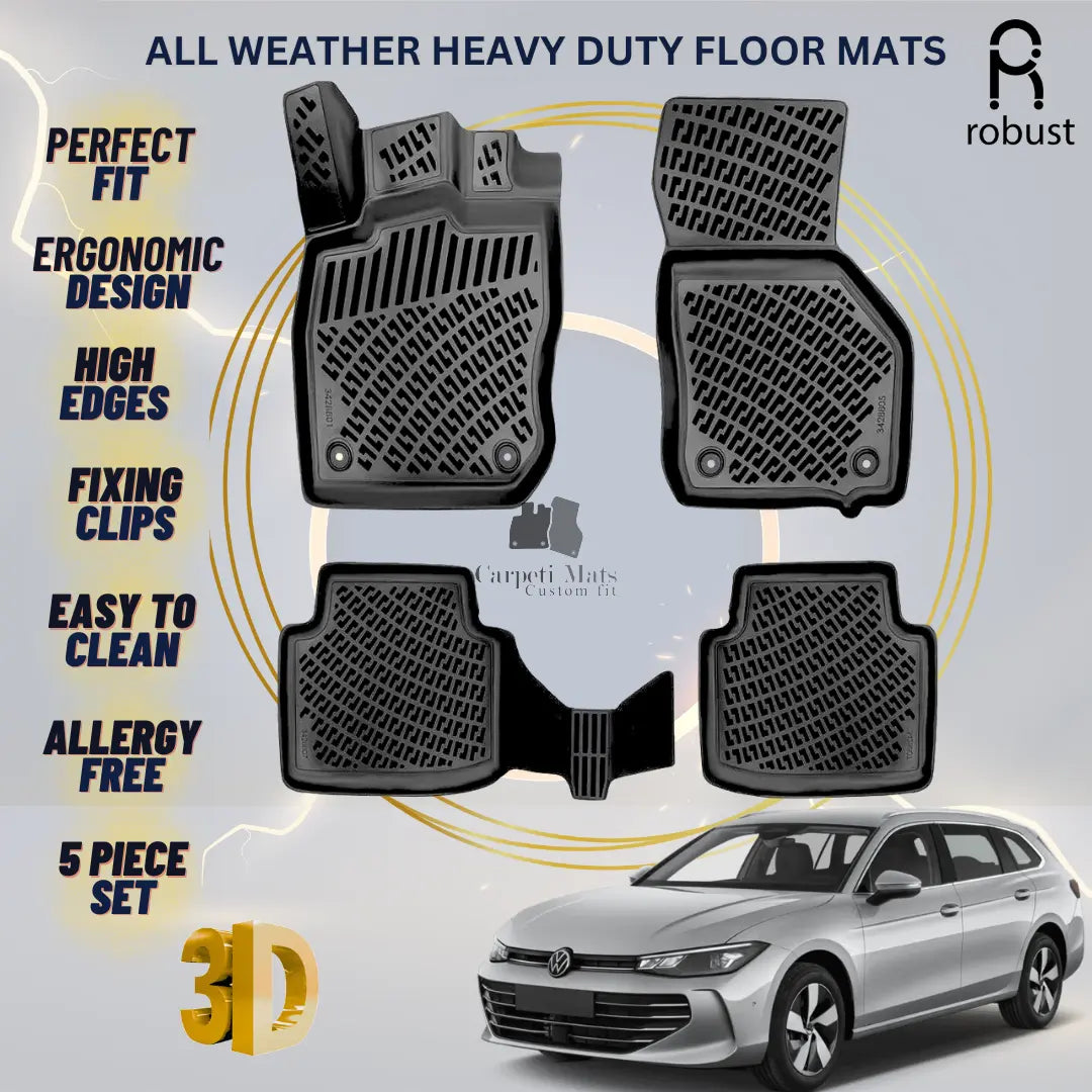 Floor Mats Liners For VW Volkswagen Passat 2024-2026 All Weather Heavy Duty Rugs