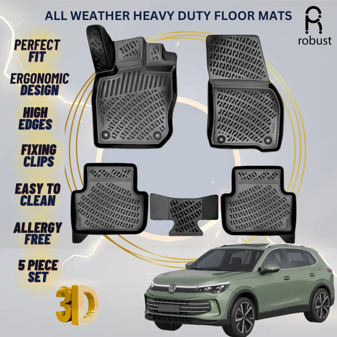 Floor Mats Liners For VW Volkswagen Tiguan 2024-2026 All Weather Heavy Duty Rugs