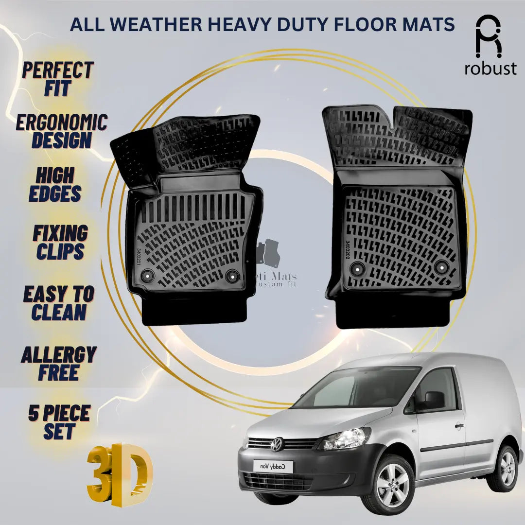 Floor Mats Liners For Volkswagen Caddy Van 2010-2015 All Weather Heavy Duty Rugs