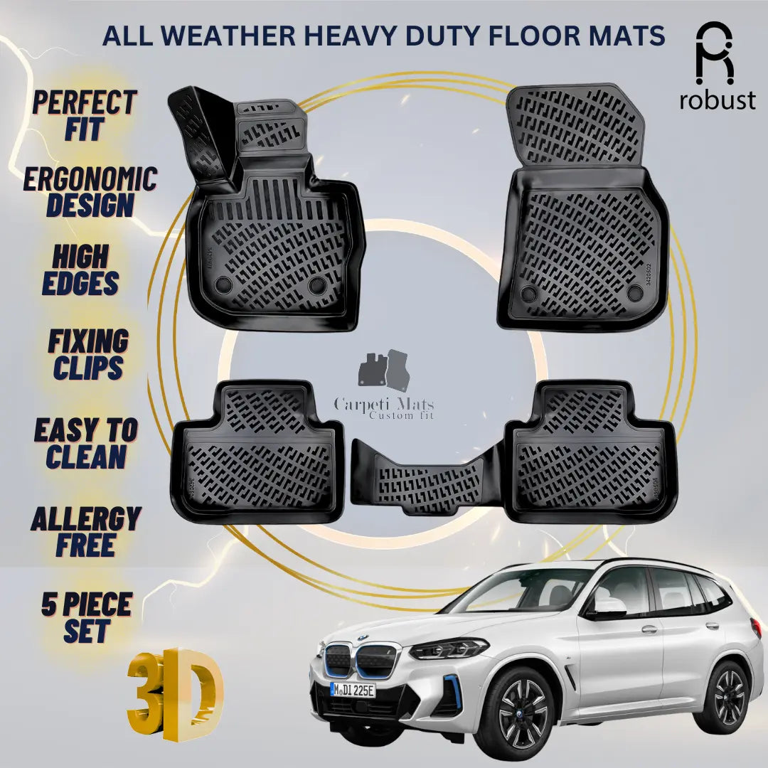 Floor Mats Liners For BMW iX3 G08 2020-2025 All Weather Heavy Duty 3D Car Rugs
