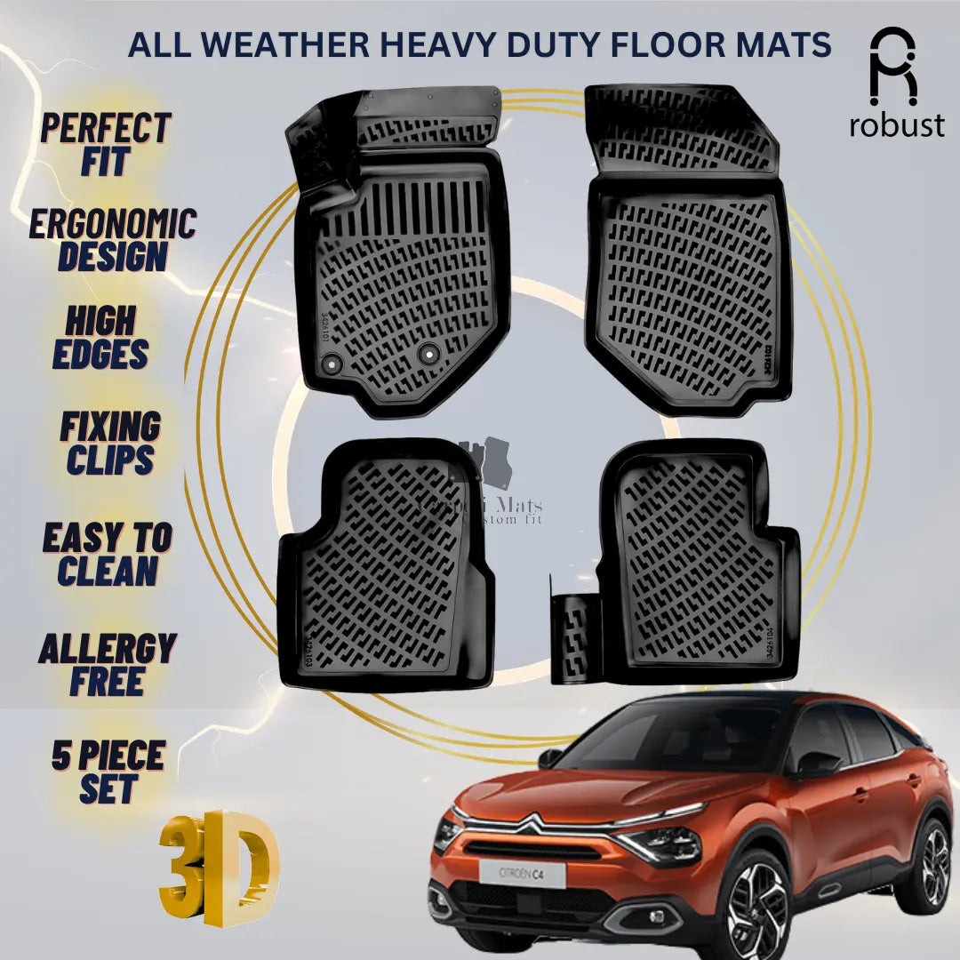 Floor Mats Liners For Citroen C4 2020-2024 All Weather Heavy Duty 3D Car Rugs