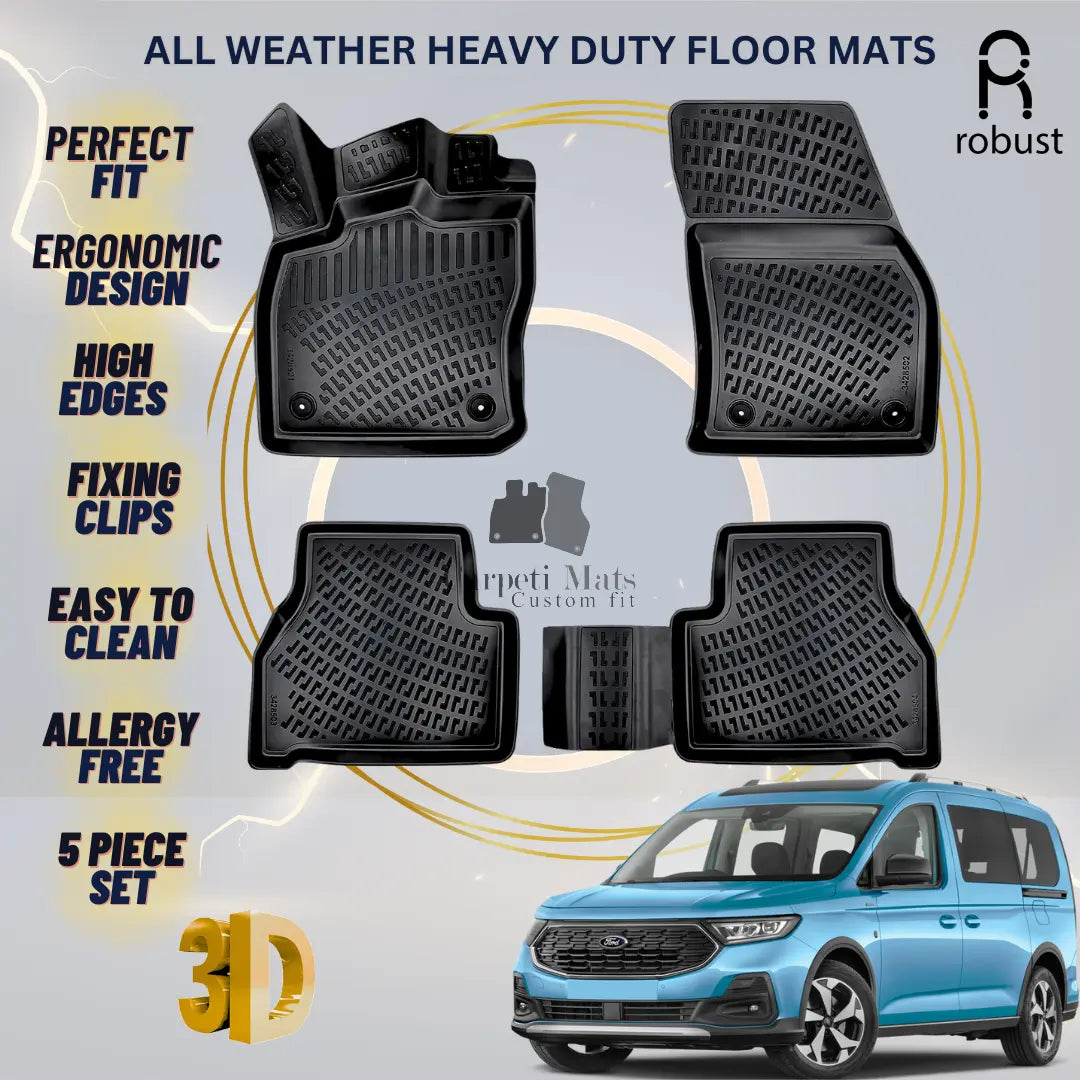 Floor Mats Liners For Ford Tourneo Connect 2021-2025 All Weather Heavy Duty Rugs