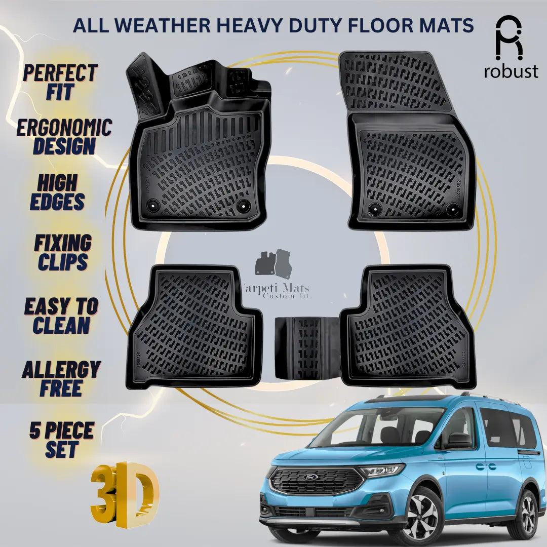 Floor Mats Liners For Ford Transit Connect 2021-2025 All Weather Heavy Duty Rugs