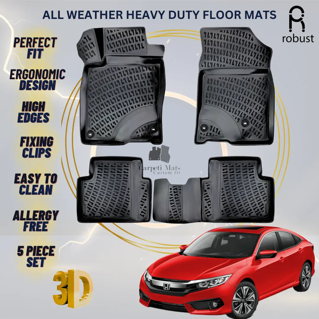 Floor Mats Liners For Honda Civic 2016-2021 HB All Weather Heavy Duty Car Rugs