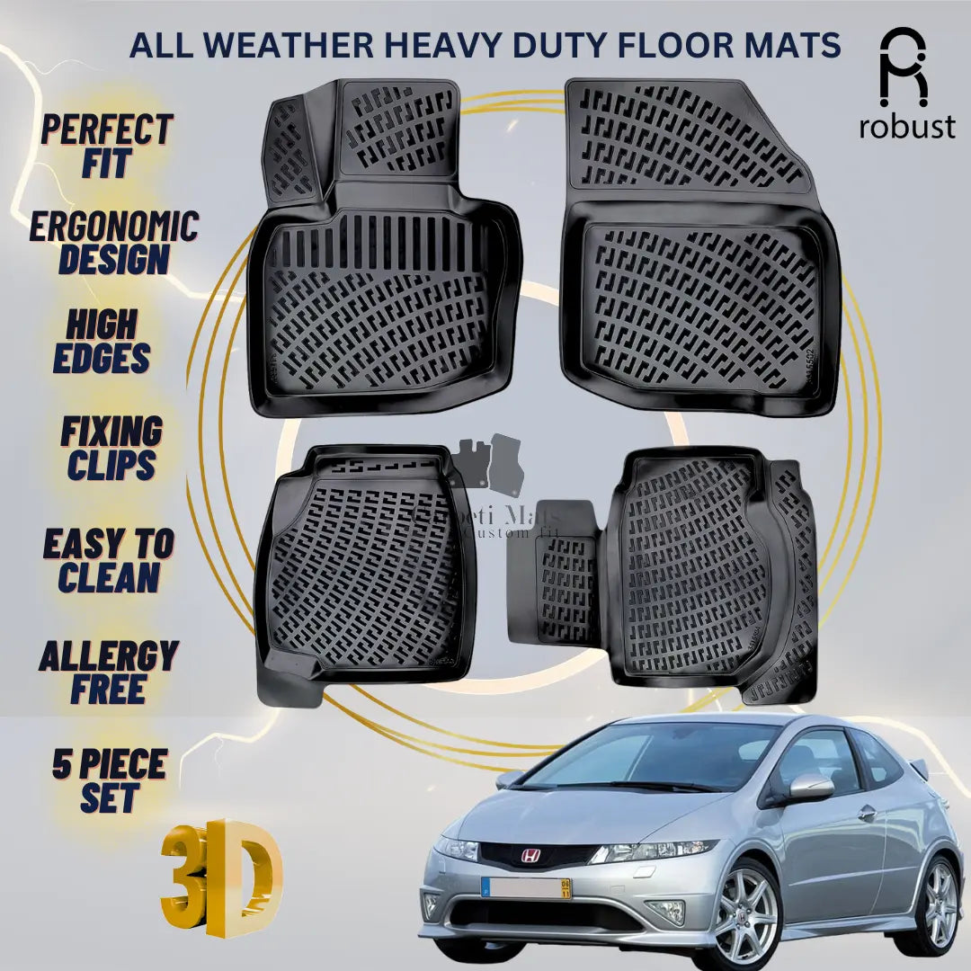 Floor Mats Liners For Honda Civic HB 2006-2011 All Weather Heavy Duty Car Rugs