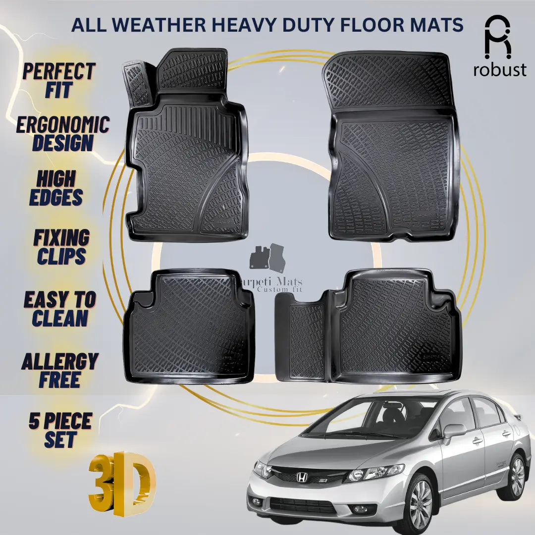 Floor Mats Liners For Honda Civic Sedan 2006-2011 All Weather Heavy Duty 3D Rugs