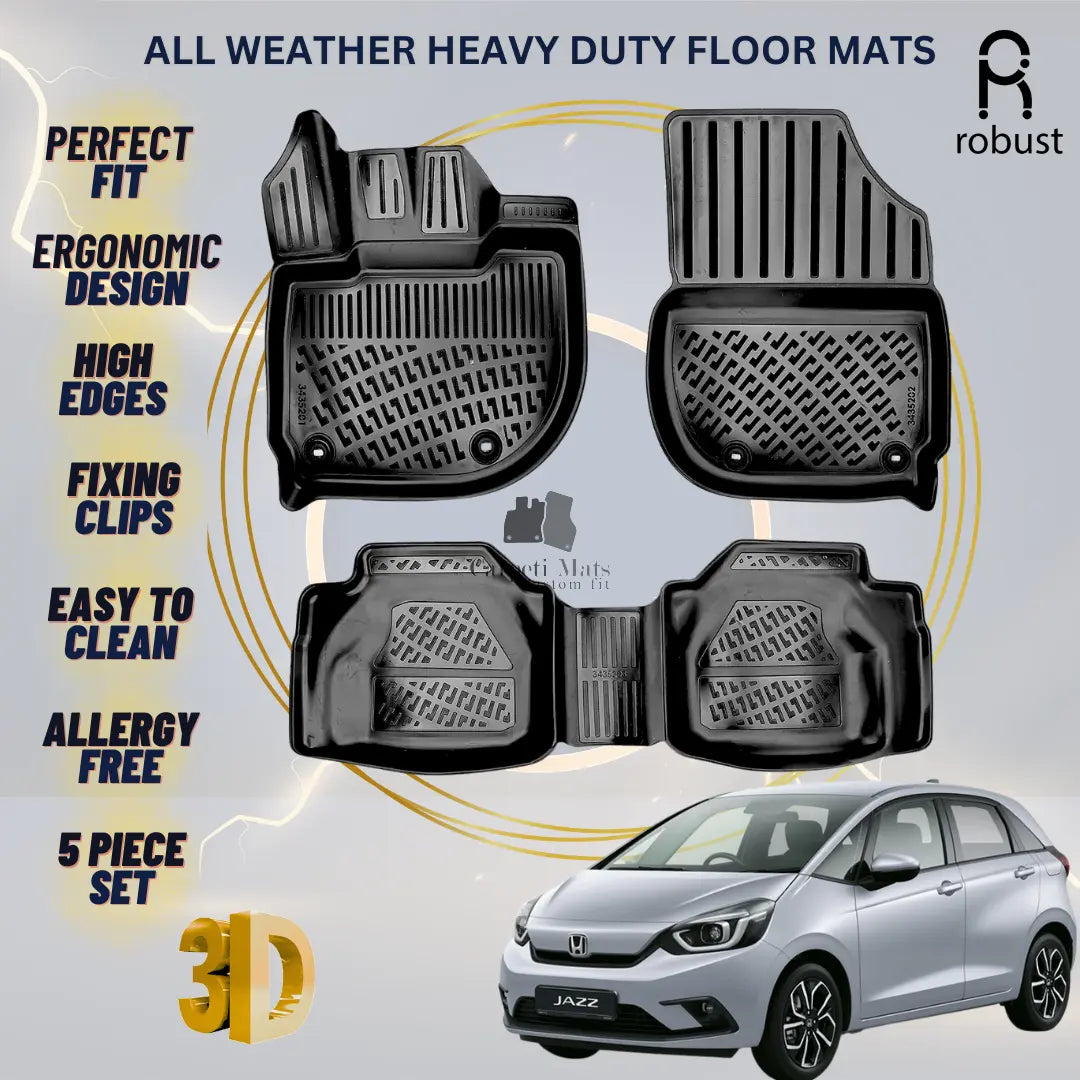 Floor Mats Liners For Honda Jazz 2020-2025 All Weather Heavy Duty 3D Car Rugs
