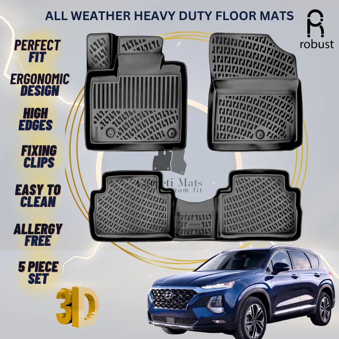 Floor Mats Liners For Hyundai Santa Fe 2019-2023 All Weather Heavy Duty Car Rugs