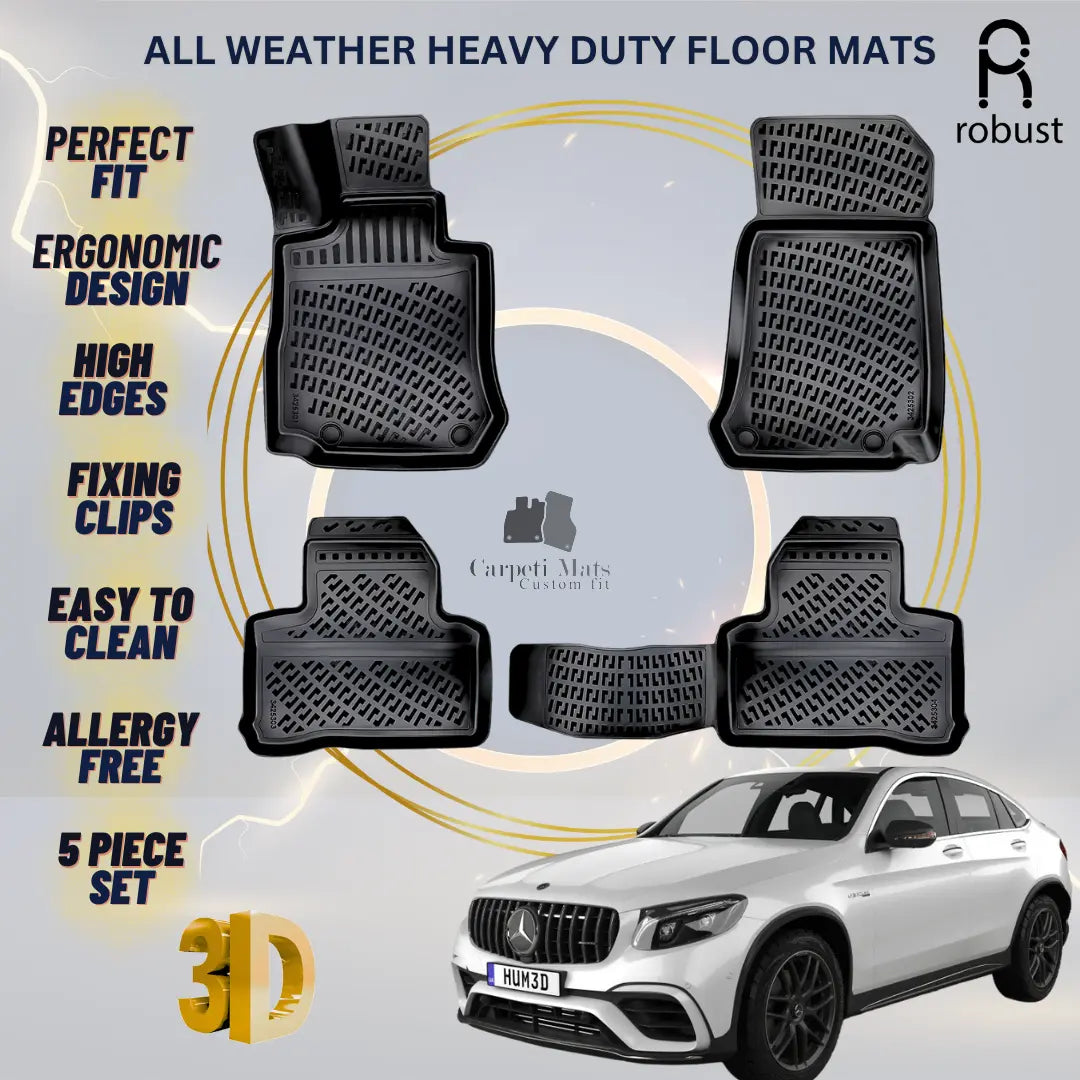 Floor Mats Liners For Mercedes GLC Coupe 2015-2022 All Weather Heavy Duty 3D Rug
