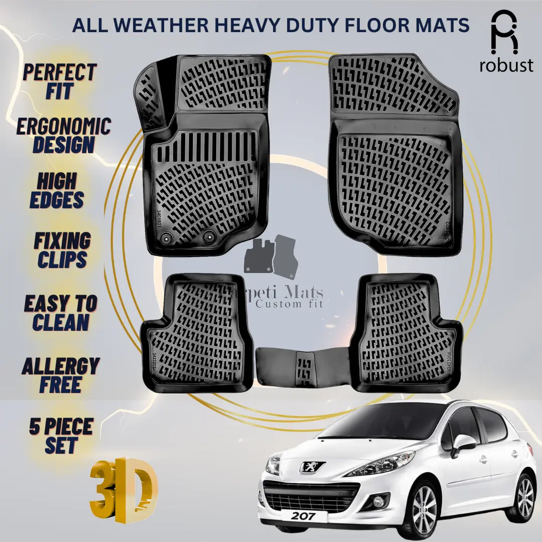 Floor Mats Liners For Peugeot 207 2006-2014 All Weather Heavy Duty 3D Car Rugs