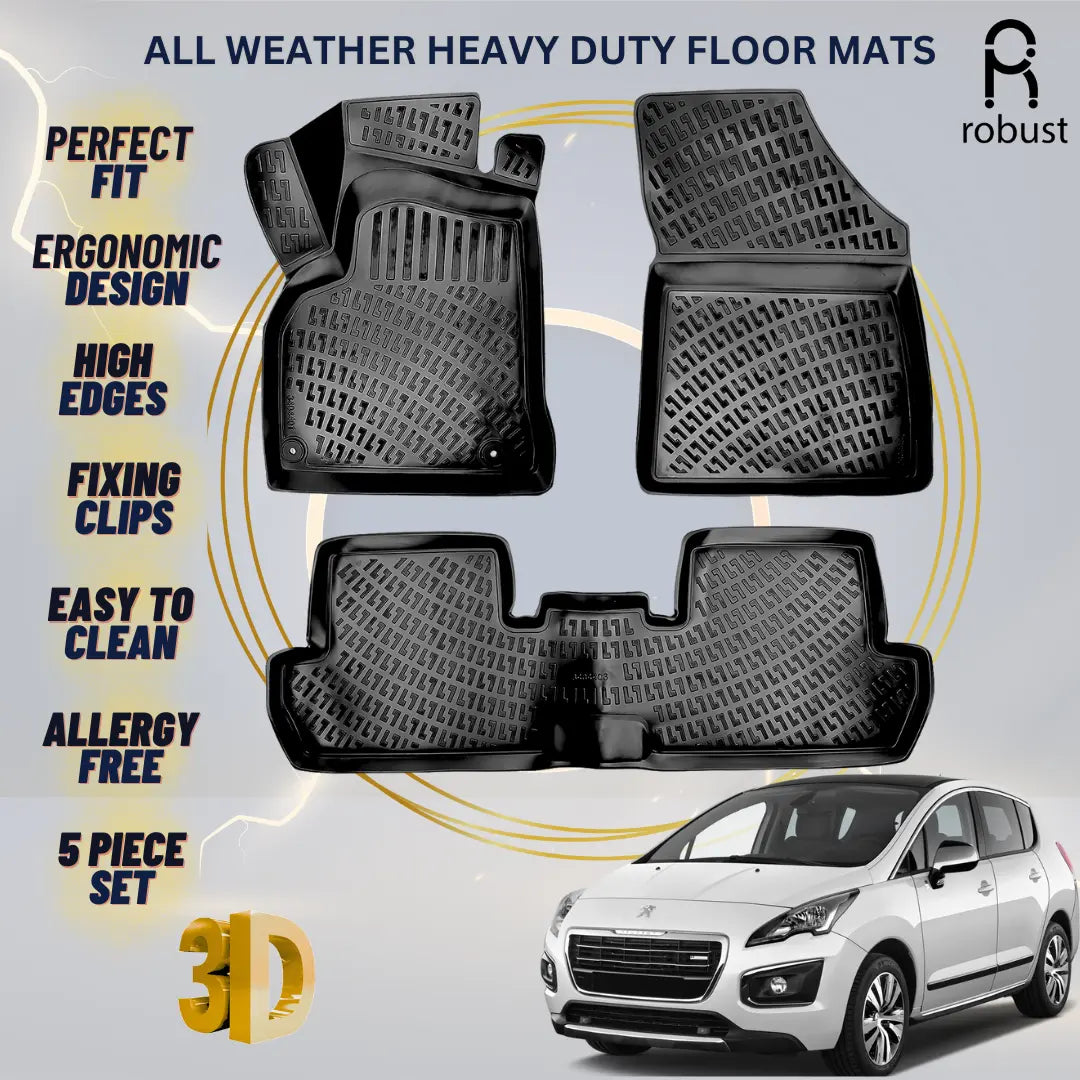 Floor Mats Liners For Peugeot 3008 2008-2016 All Weather Heavy Duty 3D Car Rugs