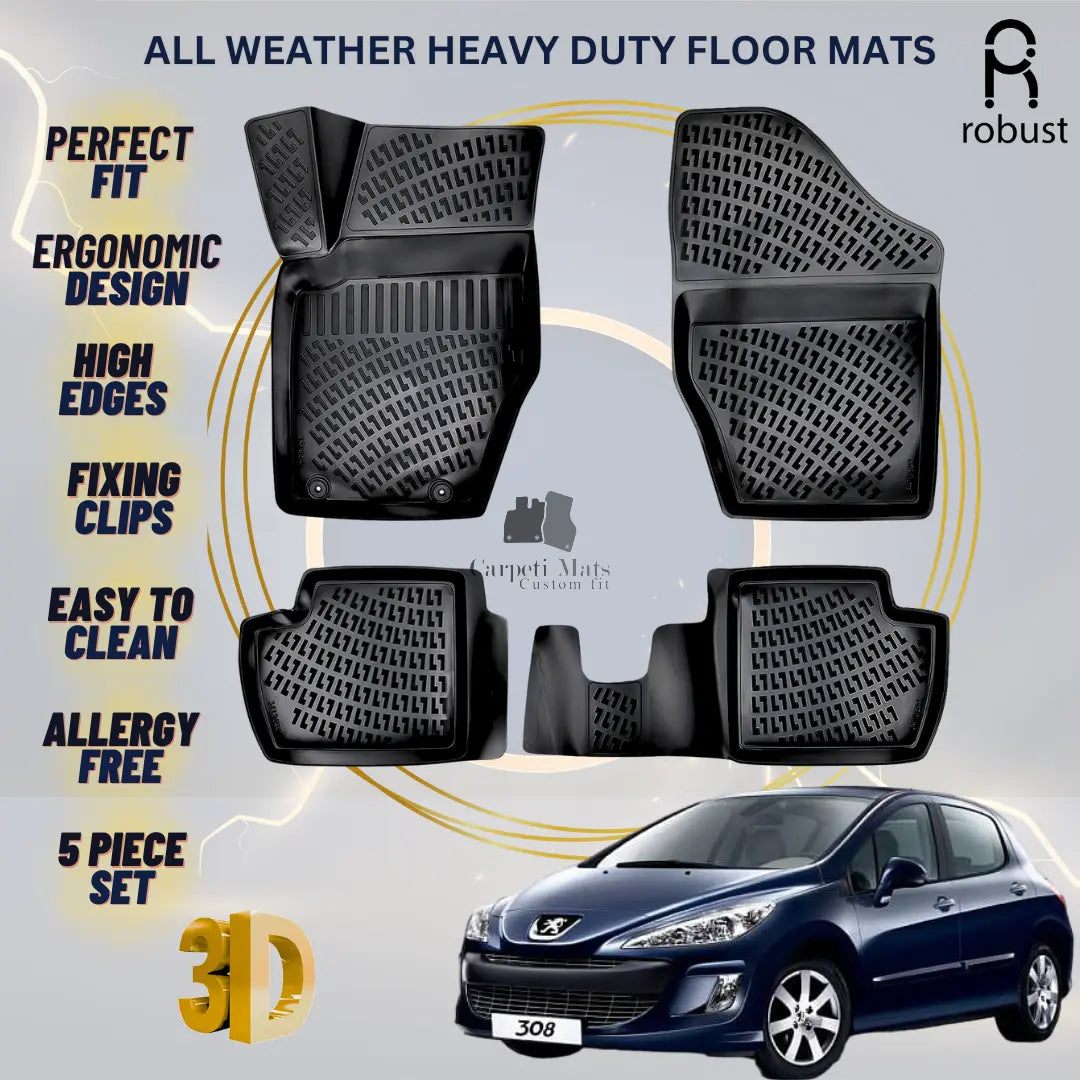 Floor Mats Liners For Peugeot 308 2008-2013 All Weather Heavy Duty 3D Car Rugs