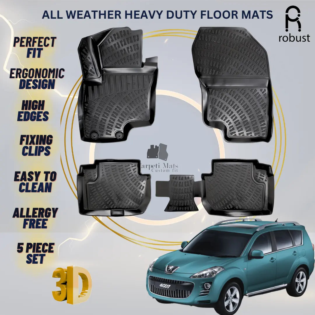 Floor Mats Liners For Peugeot 4007 2007-2012 All Weather Heavy Duty 3D Car Rugs