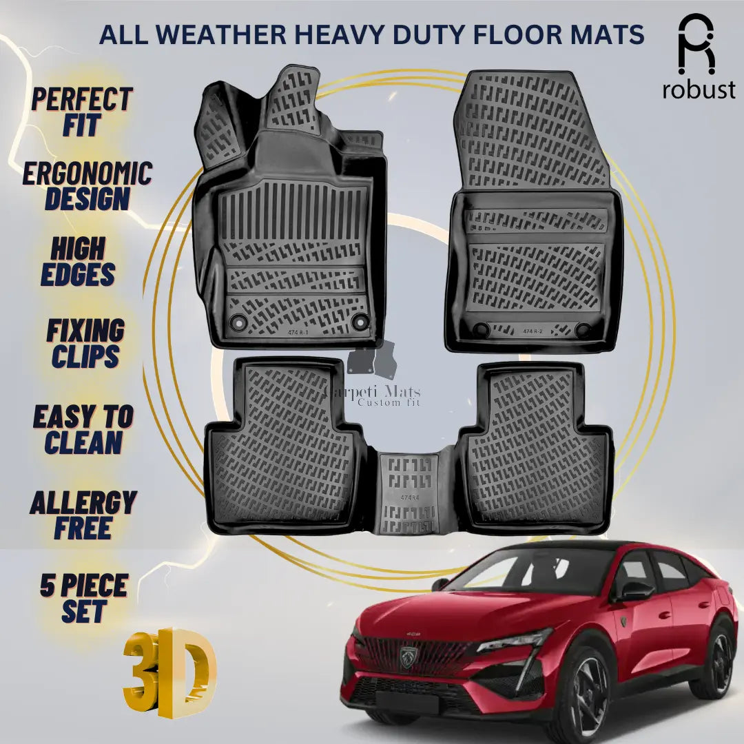 Floor Mats Liners For Peugeot 408 2023-2025 All Weather Heavy Duty 3D Car Rugs