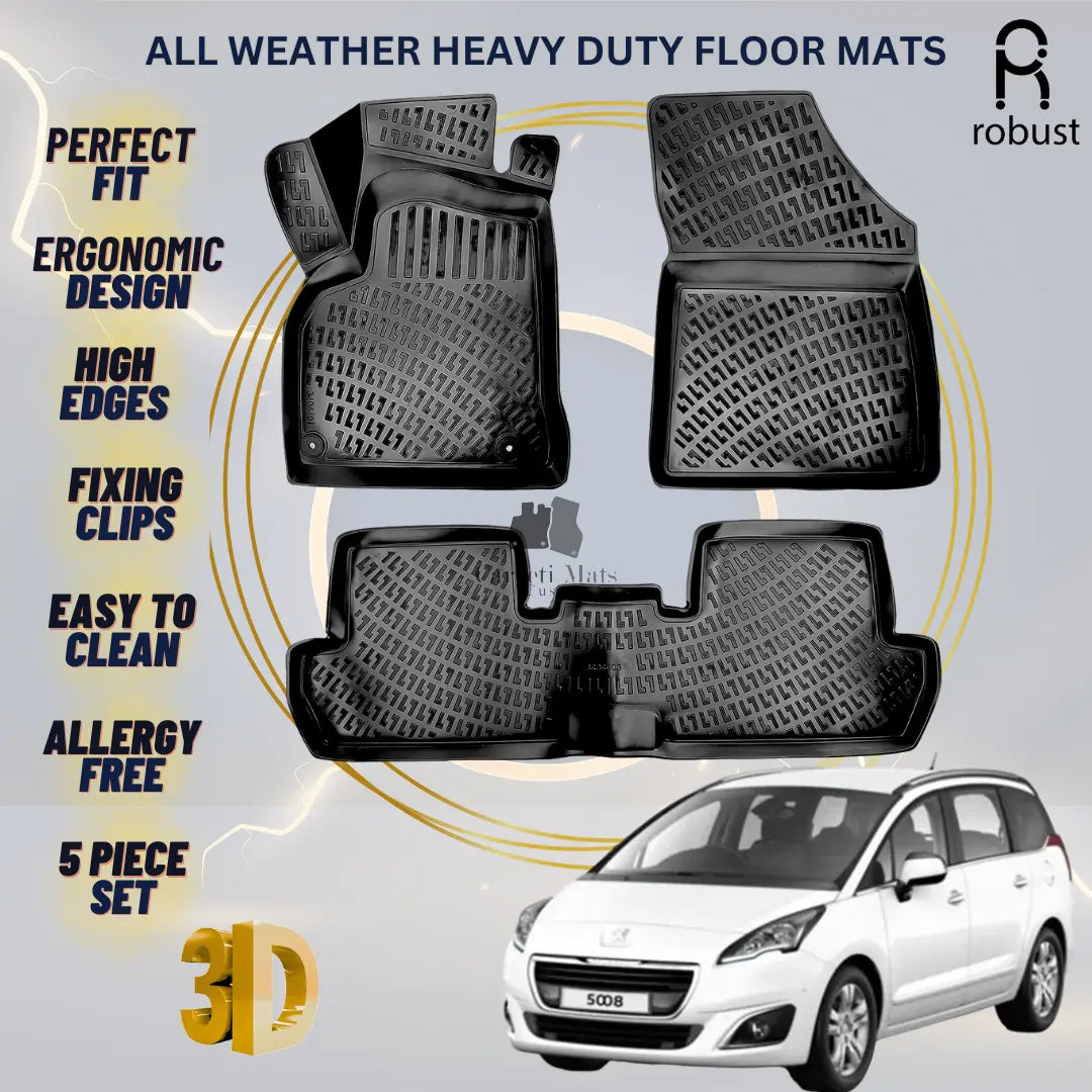 Floor Mats Liners For Peugeot 5008 2009-2016 All Weather Heavy Duty 3D Car Rugs