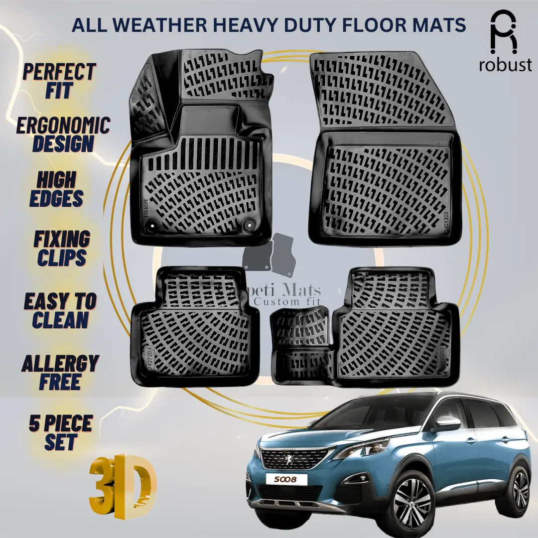 Floor Mats Liners For Peugeot 5008 2017-2020 All Weather Heavy Duty 3D Car Rugs