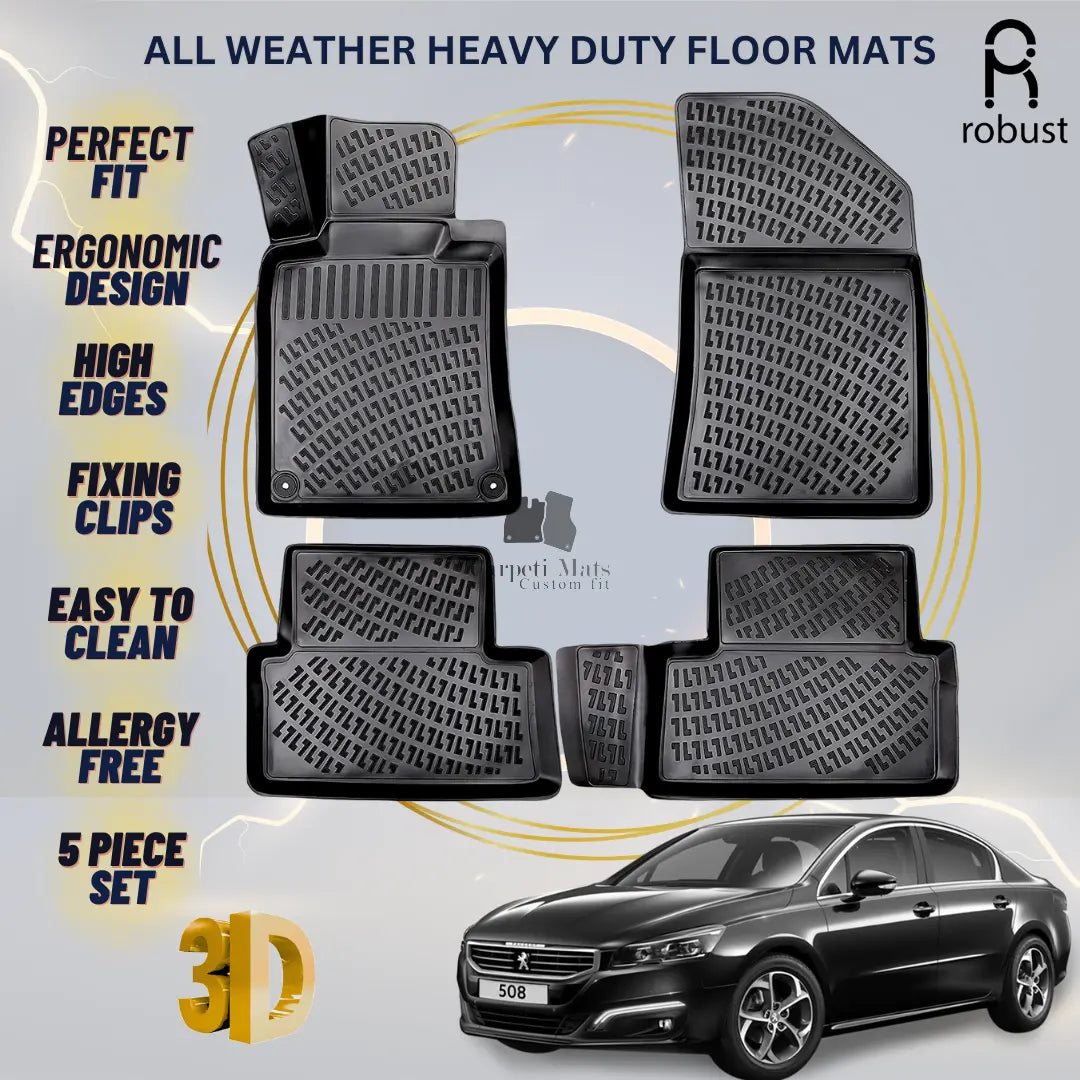 Floor Mats Liners For Peugeot 508 2010-2018 All Weather Heavy Duty 3D Car Rugs