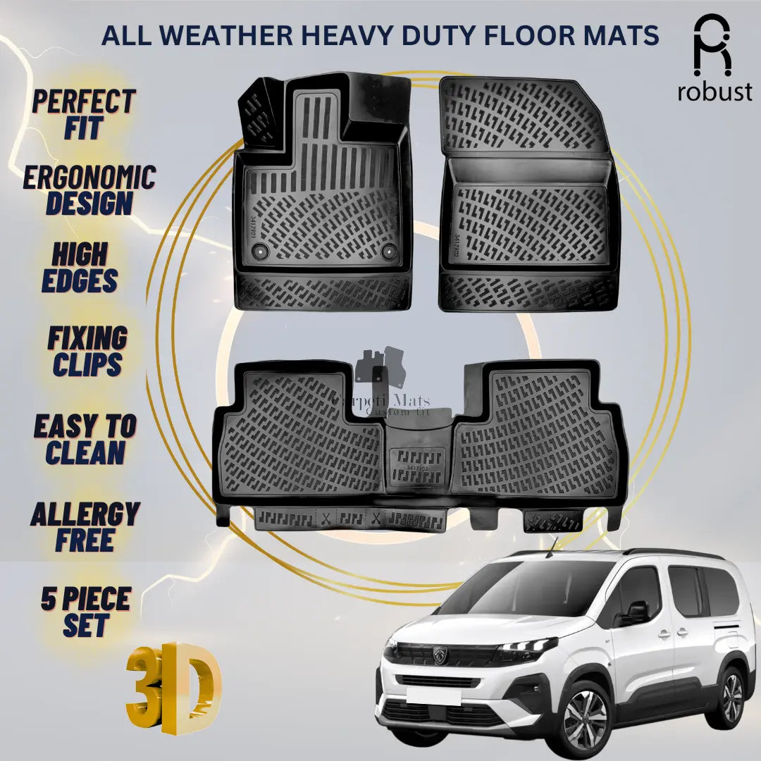 Floor Mats Liners For Peugeot Partner 2023-2025 All Weather Heavy Duty Car Rugs