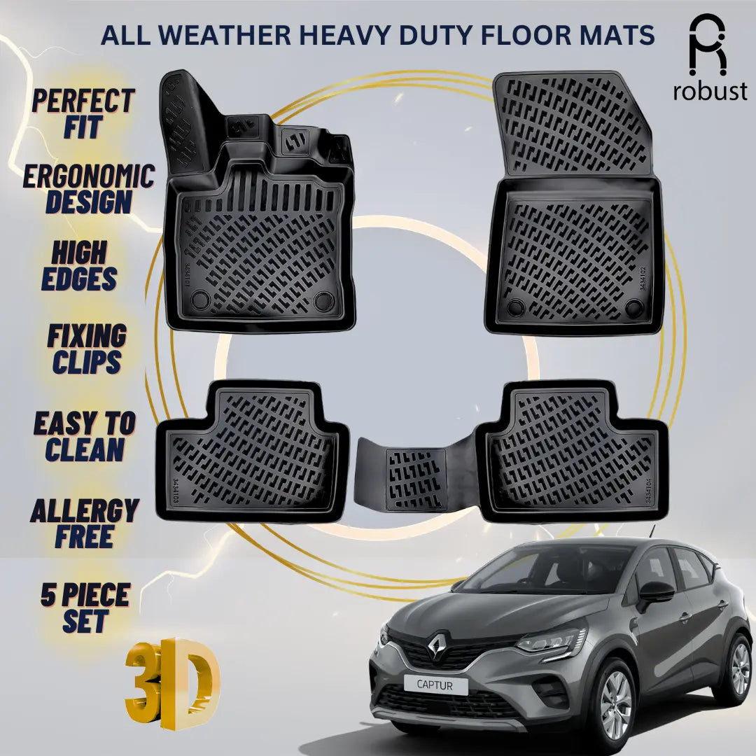 Floor Mats Liners For Renault Captur 2020-2024 All Weather Heavy Duty 3D Rugs
