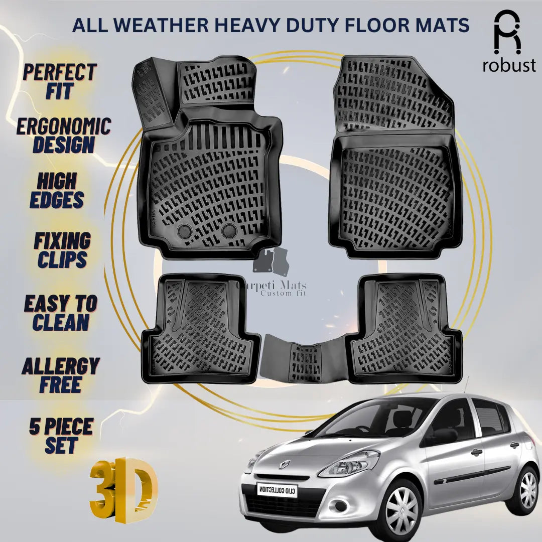 Floor Mats Liners For Renault Clio 2005-2012 All Weather Heavy Duty 3D Car Rugs