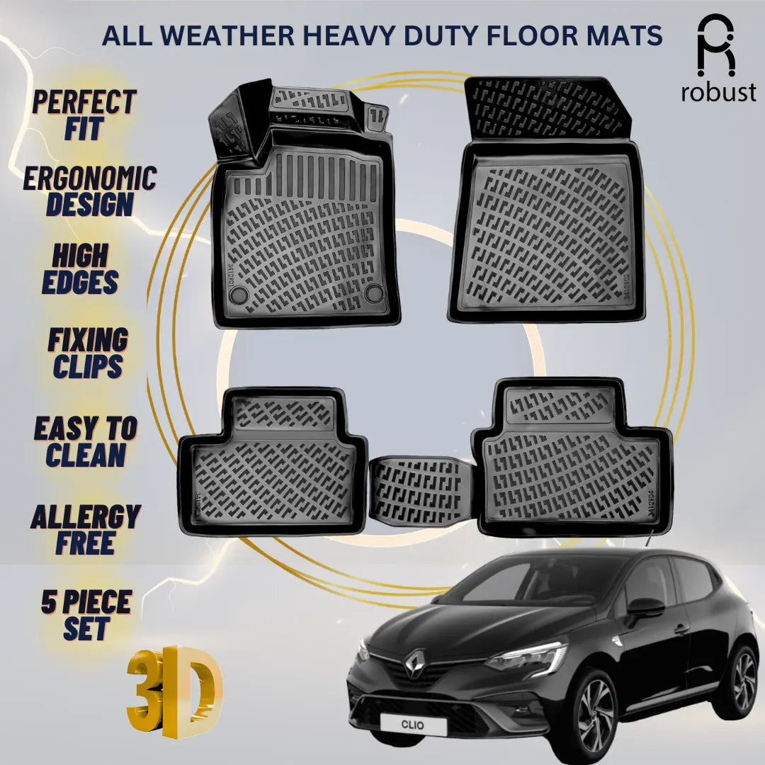 Floor Mats Liners For Renault Clio 2019-2023 All Weather Heavy Duty 3D Car Rugs