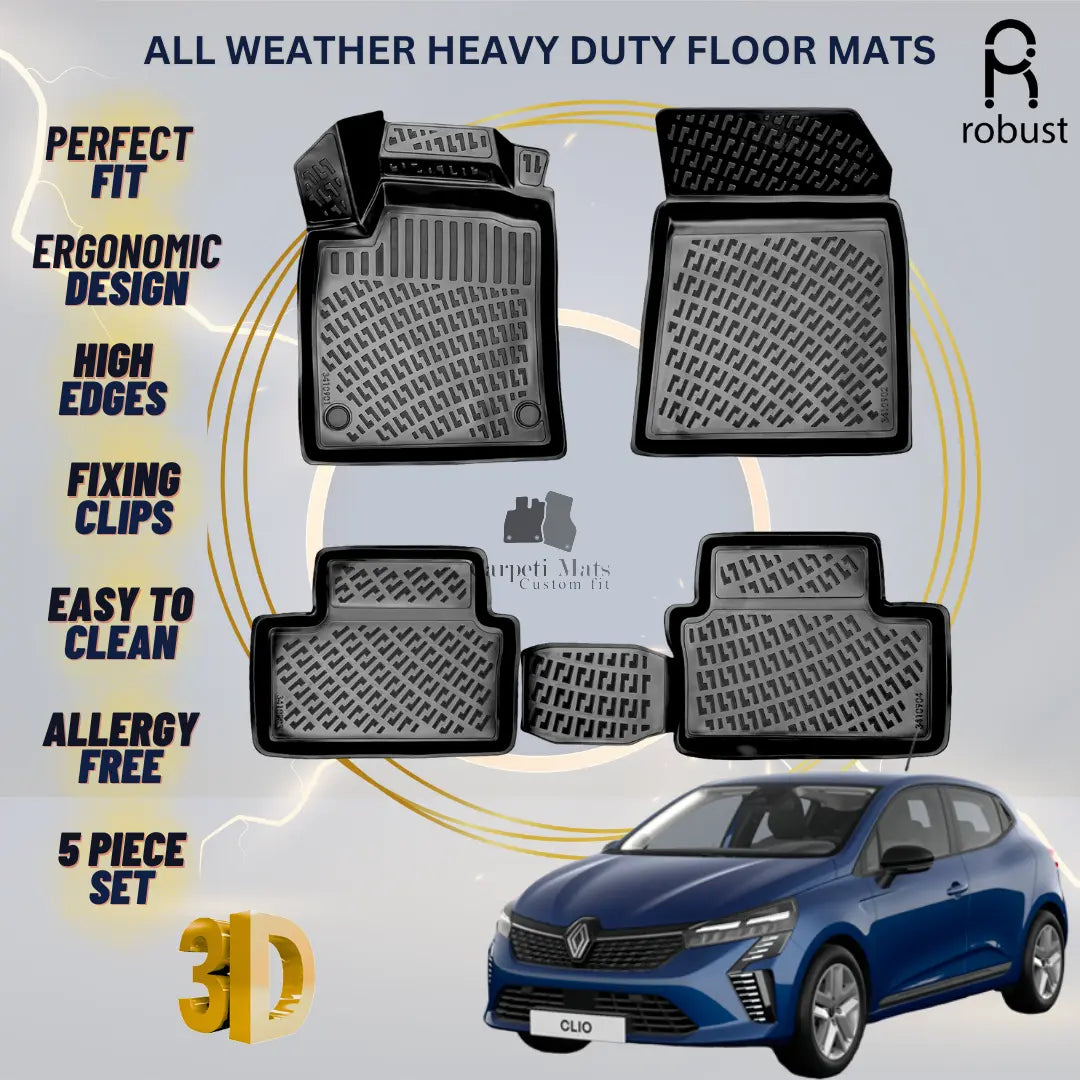 Floor Mats Liners For Renault Clio 2023-2025 All Weather Heavy Duty 3D Car Rugs