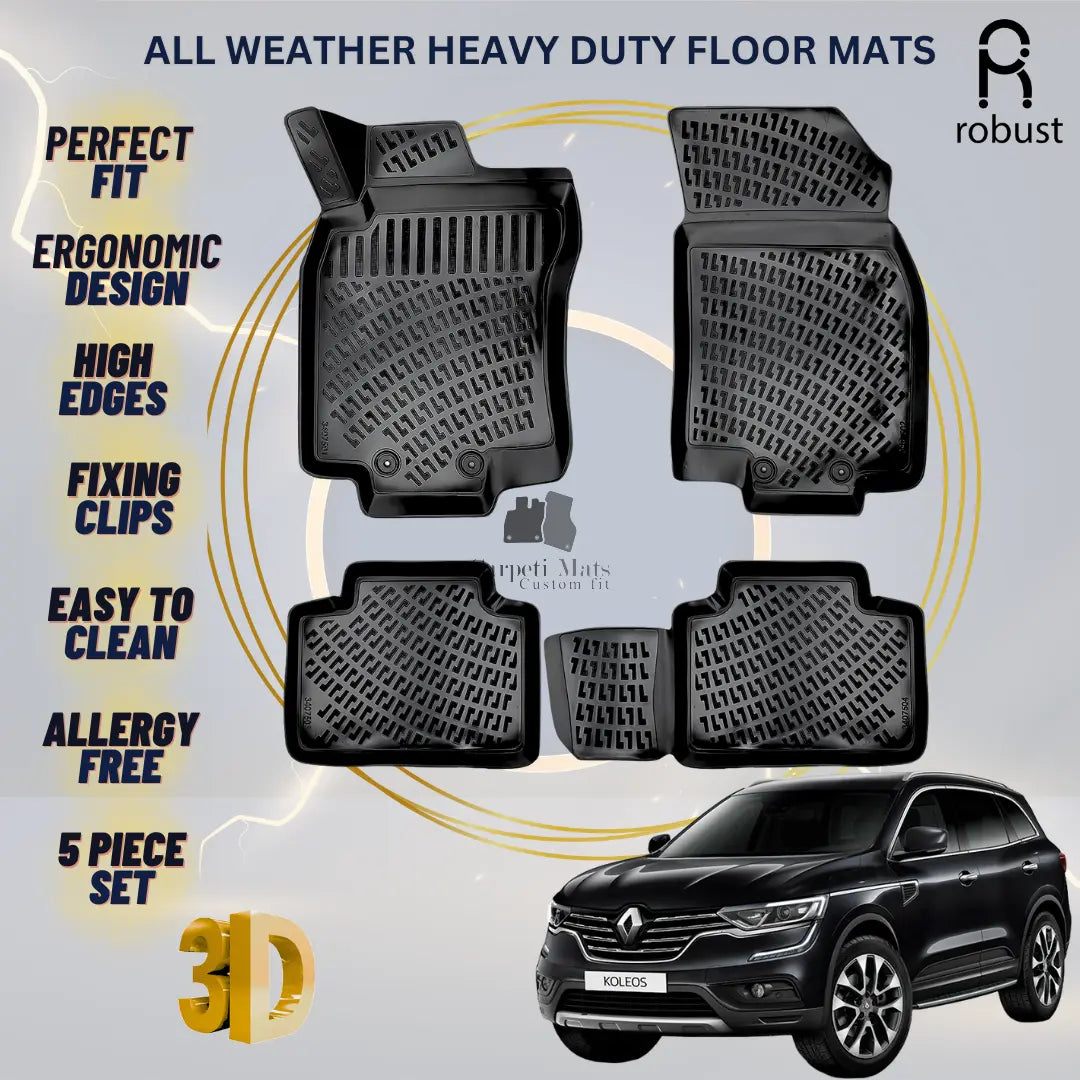Floor Mats Liners For Renault Koleos 2016-2023 All Weather Heavy Duty Car Rugs