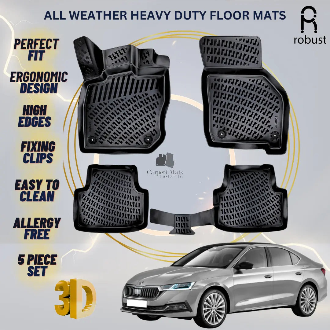 Floor Mats Liners For Skoda Octavia 2020-2025 All Weather Heavy Duty 3D Car Rugs