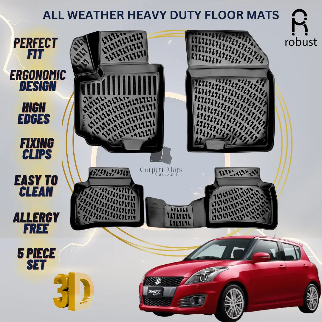 Floor Mats Liners For Suzuki Swift 2010-2017 All Weather Heavy Duty 3D Car Rugs