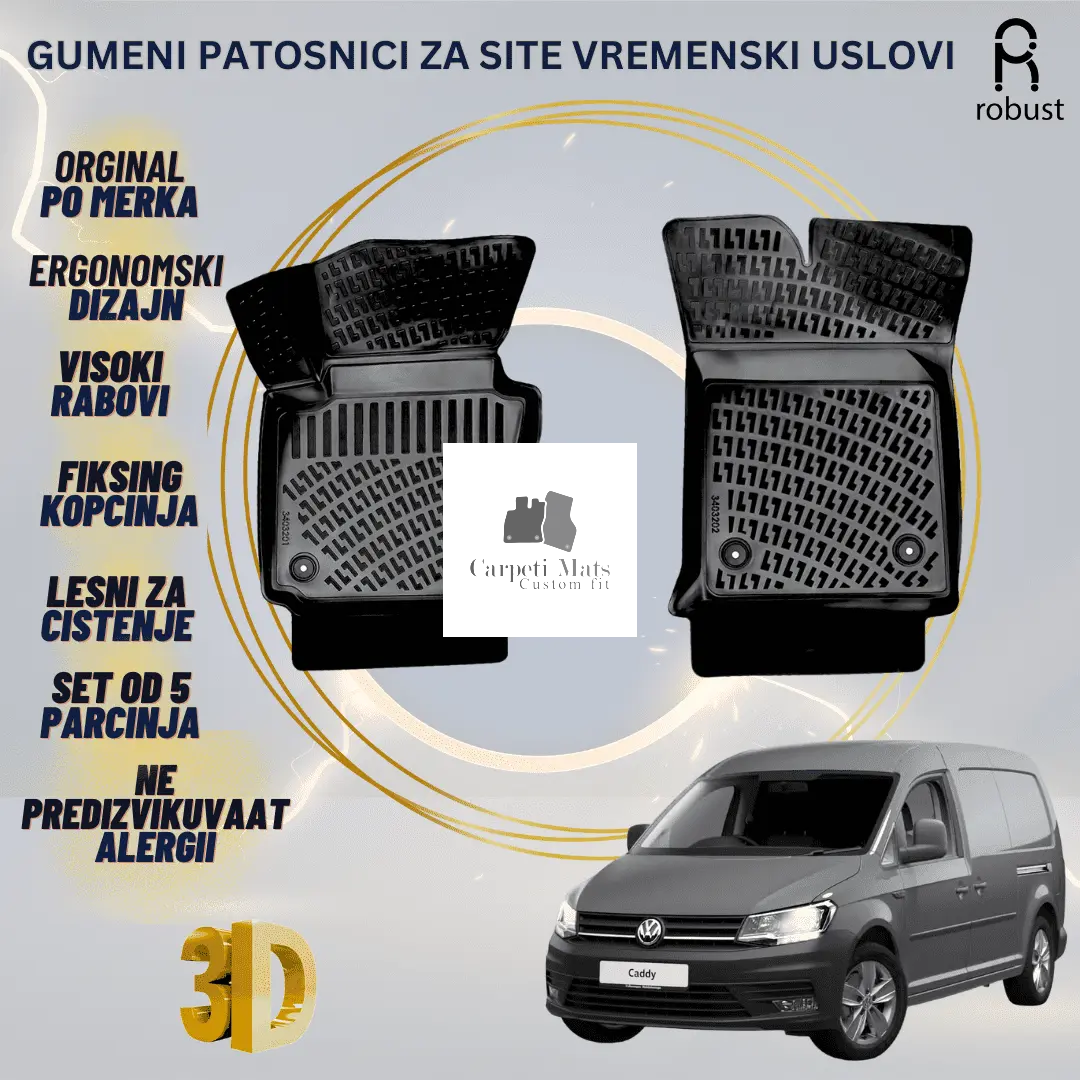 Floor Mats Liners For Volkswagen Caddy Van 2015-2020 All Weather Heavy Duty Rugs